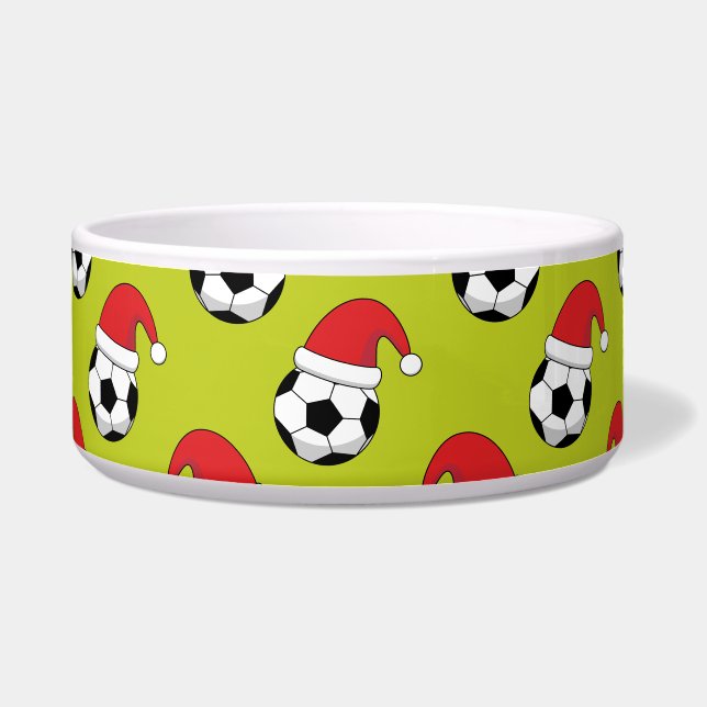 サンタクロース帽子の柄のクリスマスサッカーボール ボウル (正面)
