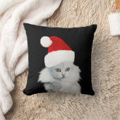 サンタクロース帽子をかぶった白いクリスマス猫 クッション (ブランケット)