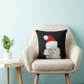 サンタクロース帽子をかぶった白いクリスマス猫 クッション (椅子)