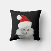 サンタクロース帽子をかぶった白いクリスマス猫 クッション (裏面)