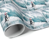 サンタクロース帽子を持つクリスマスペンギン ラッピングペーパー (ロールコーナー)