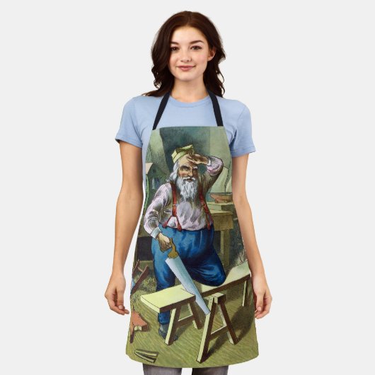 サンタクロース建物おもちゃ見たヴィンテージクリスマス エプロン (着用した状態)