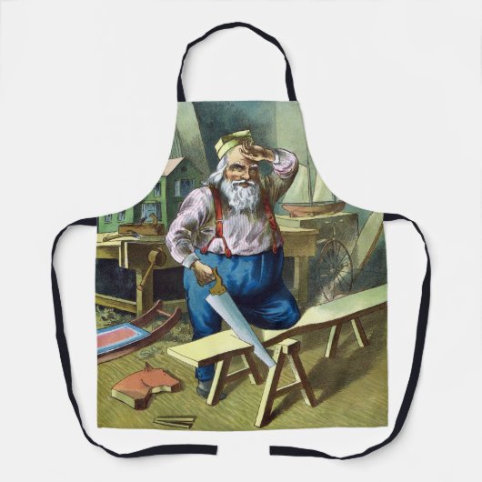 サンタクロース建物おもちゃ見たヴィンテージクリスマス エプロン (正面)