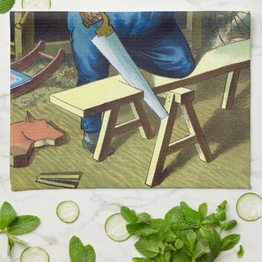 サンタクロース建物おもちゃ見たヴィンテージクリスマス キッチンタオル (折り畳み)