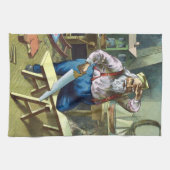 サンタクロース建物おもちゃ見たヴィンテージクリスマス キッチンタオル (横)