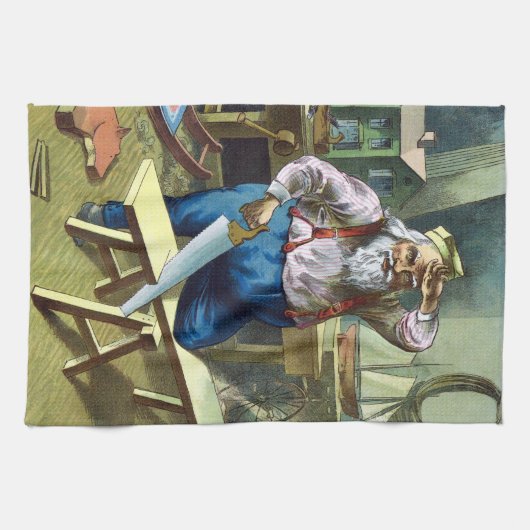 サンタクロース建物おもちゃ見たヴィンテージクリスマス キッチンタオル (横)