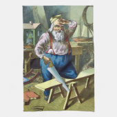 サンタクロース建物おもちゃ見たヴィンテージクリスマス キッチンタオル (縦)