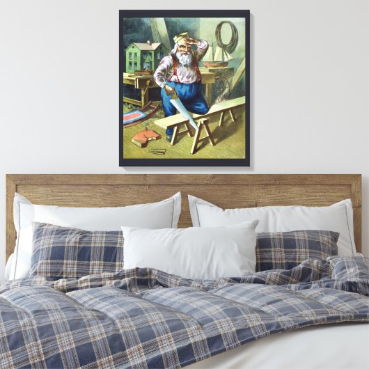 サンタクロース建物おもちゃ見たヴィンテージクリスマス キャンバスプリント (インサイチュ (寝室))