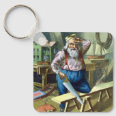 サンタクロース建物おもちゃ見たヴィンテージクリスマス キーホルダー (正面)