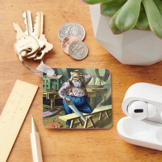 サンタクロース建物おもちゃ見たヴィンテージクリスマス キーホルダー (デスク)