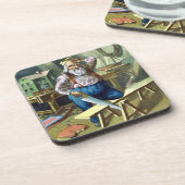 サンタクロース建物おもちゃ見たヴィンテージクリスマス コースター (左側)