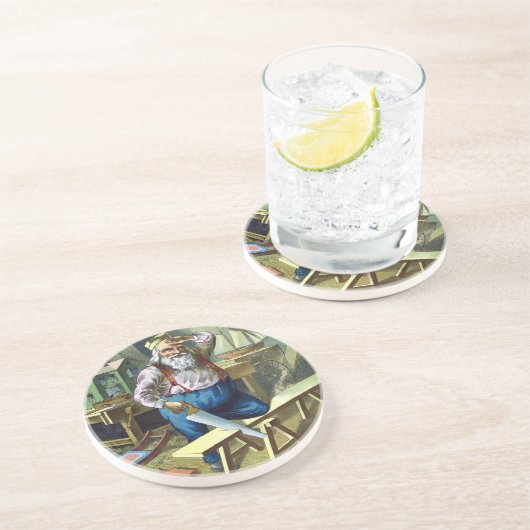 サンタクロース建物おもちゃ見たヴィンテージクリスマス コースター (側面)