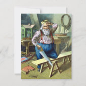 サンタクロース建物おもちゃ見たヴィンテージクリスマス シーズンカード (正面)