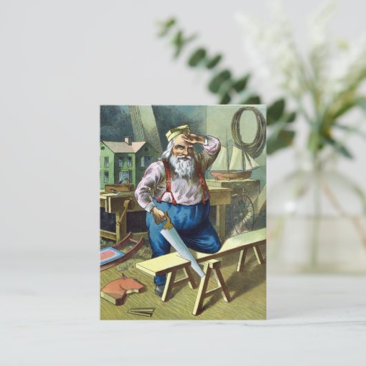 サンタクロース建物おもちゃ見たヴィンテージクリスマス シーズンカード (スタンド正面)