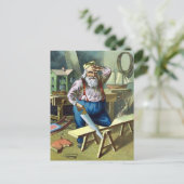 サンタクロース建物おもちゃ見たヴィンテージクリスマス シーズンポストカード (スタンド正面)