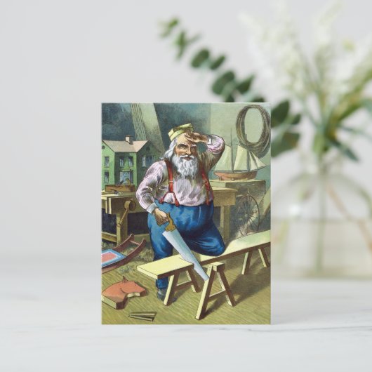 サンタクロース建物おもちゃ見たヴィンテージクリスマス シーズンポストカード (スタンド正面)