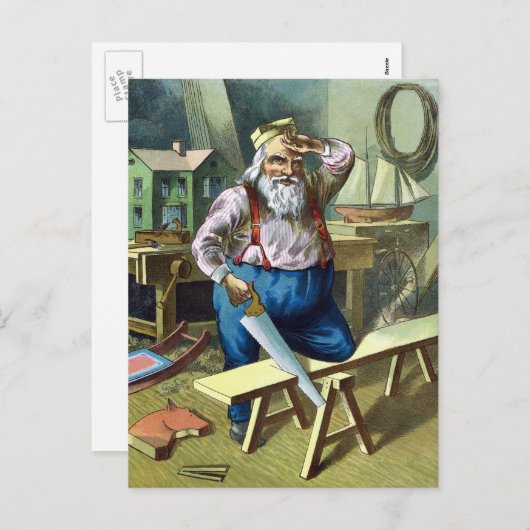 サンタクロース建物おもちゃ見たヴィンテージクリスマス シーズンポストカード (正面/裏面)