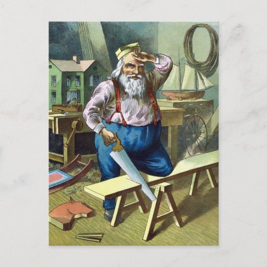 サンタクロース建物おもちゃ見たヴィンテージクリスマス シーズンポストカード (正面)