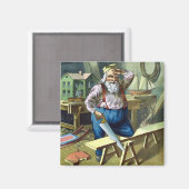 サンタクロース建物おもちゃ見たヴィンテージクリスマス マグネット (正面/裏面)