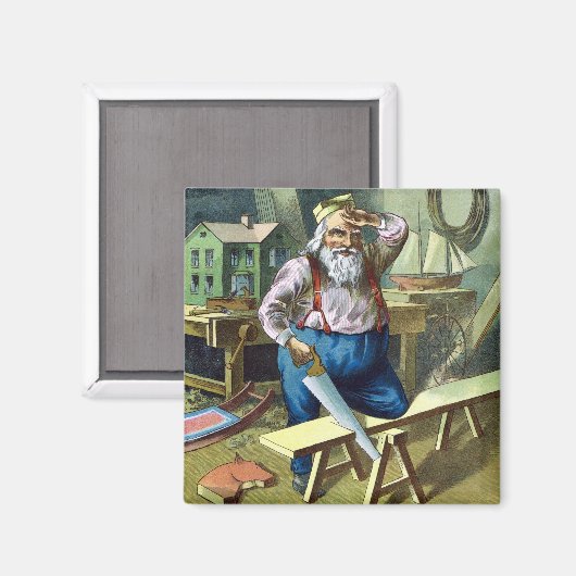 サンタクロース建物おもちゃ見たヴィンテージクリスマス マグネット (正面/裏面)