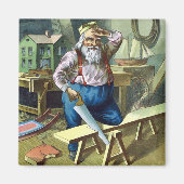 サンタクロース建物おもちゃ見たヴィンテージクリスマス マグネット (正面)