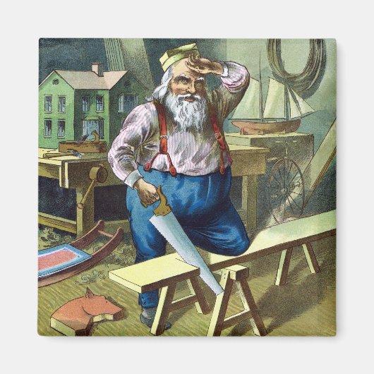 サンタクロース建物おもちゃ見たヴィンテージクリスマス マグネット (正面)