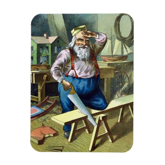 サンタクロース建物おもちゃ見たヴィンテージクリスマス マグネット (縦)