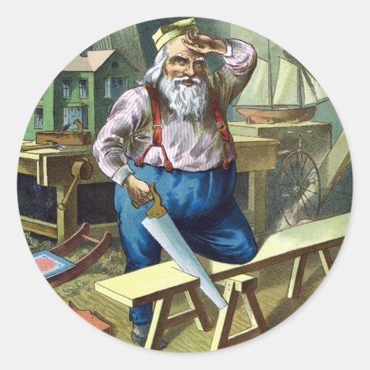 サンタクロース建物おもちゃ見たヴィンテージクリスマス ラウンドシール (正面)