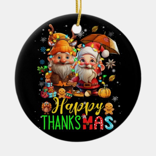 サンタクロース感謝祭クリスマスハッピーサンキューマス セラミックオーナメント (正面)