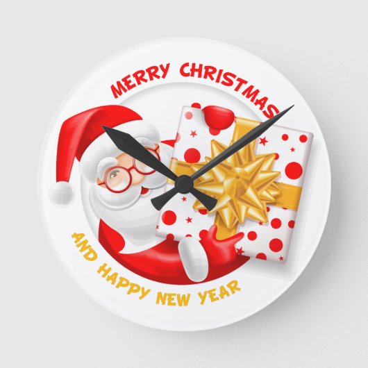 サンタクロース新年おめでとう ラウンド壁時計 (正面)
