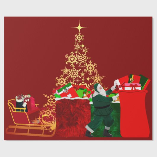 サンタクロース来はタウンレッドラッピング紙へ ラッピングペーパー (フラット)