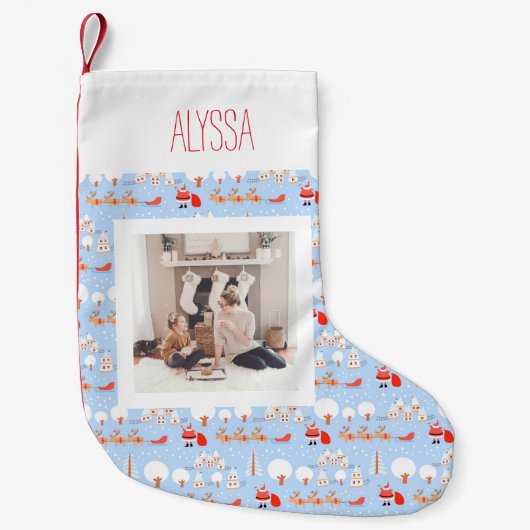サンタクロース来はトナカイの名前と写真 スモールクリスマスストッキング (正面)