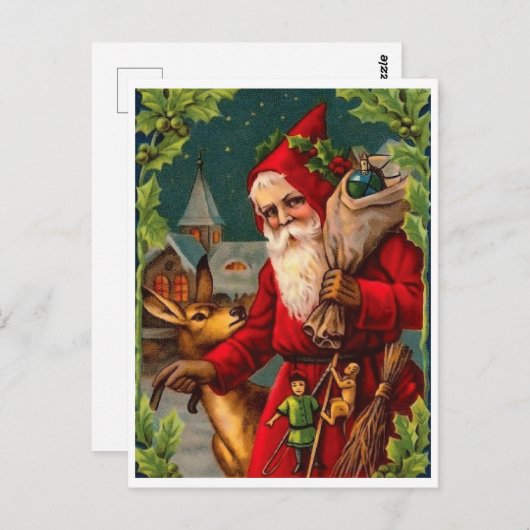 サンタクロース来は贈り物でいっぱいのバッグを持っている ポストカード (正面/裏面)
