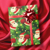 サンタクロース来は赤と緑の可愛いクリスマス ラッピングペーパー