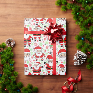 サンタクロース柄の楽しいクリスマス ラッピングペーパー