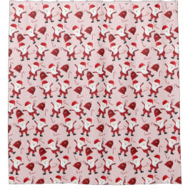 サンタクロース柄キャンディカネススノーフレークレッド シャワーカーテン