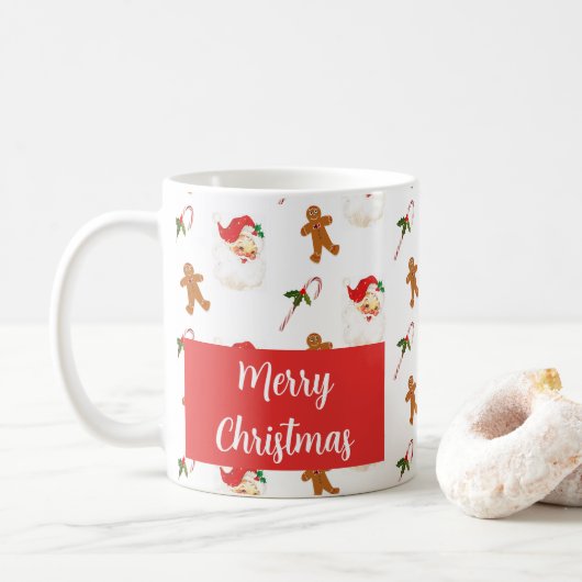 サンタクロース柄 メリークリスマス コーヒーマグカップ (ドーナツ)