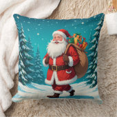 サンタクロース歩く雪の冬に楽しく クッション (ブランケット)