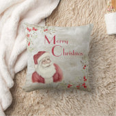 サンタクロース水彩冬の果実ヴィンテージ赤 クッション (ブランケット)