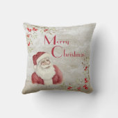 サンタクロース水彩冬の果実ヴィンテージ赤 クッション (裏面)