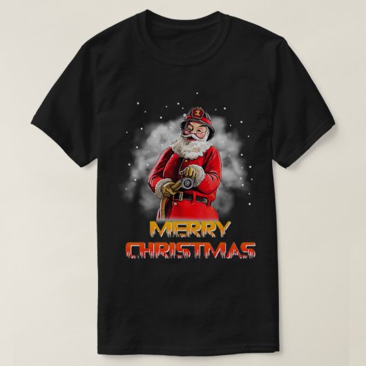 サンタクロース消防士クリスマス Tシャツ (デザイン正面)