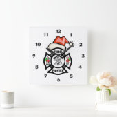 サンタクロース消防士 スクエア壁時計 (ホーム)