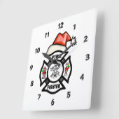 サンタクロース消防士 スクエア壁時計 (傾斜)