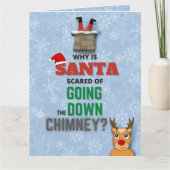サンタクロース煙突の雪のおもしろい結晶のジョークブルー カード (正面)