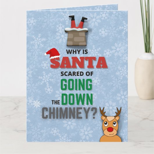 サンタクロース煙突の雪のおもしろい結晶のジョークブルー カード (正面)