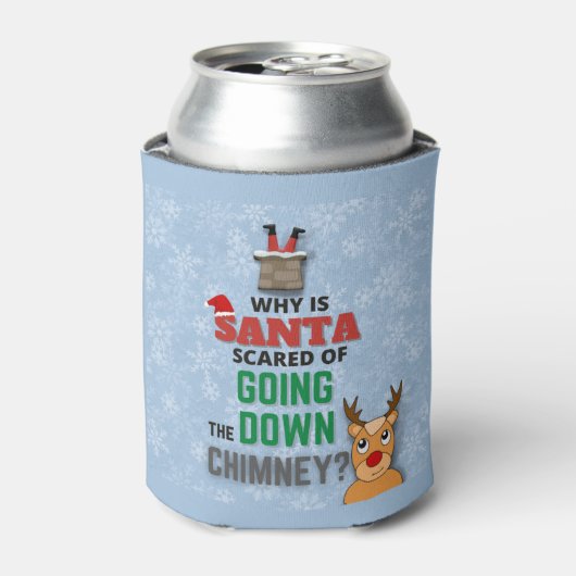 サンタクロース煙突の雪のおもしろい結晶のジョークブルー 缶クーラー (缶正面)