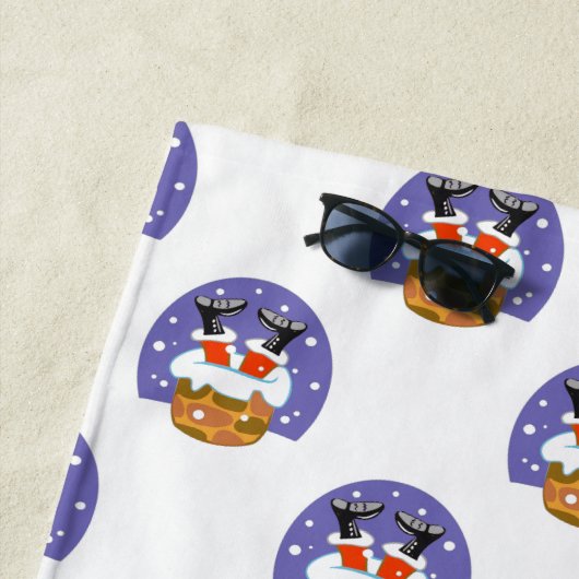 サンタクロース煙突，雪，クリスマス，新年 ビーチタオル (インサイチュ)