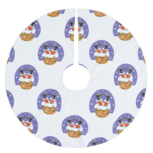 サンタクロース煙突，雪，クリスマス，新年 ブラッシュドポリエステルツリースカート (正面)