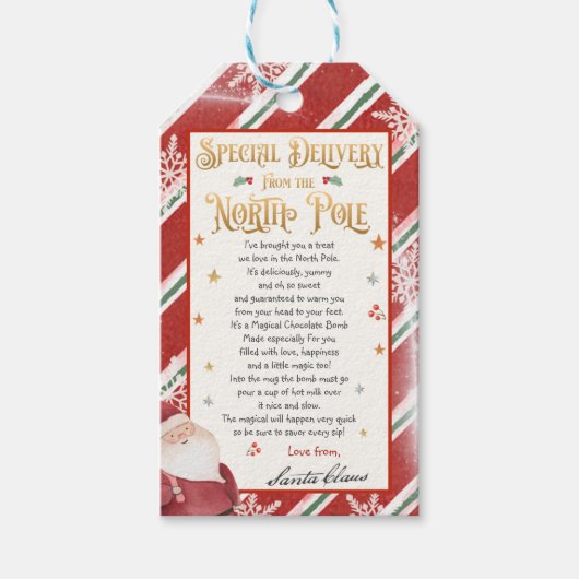サンタクロース熱いチョコレート爆弾クリスマスイブボックス ギフトタグ (正面)