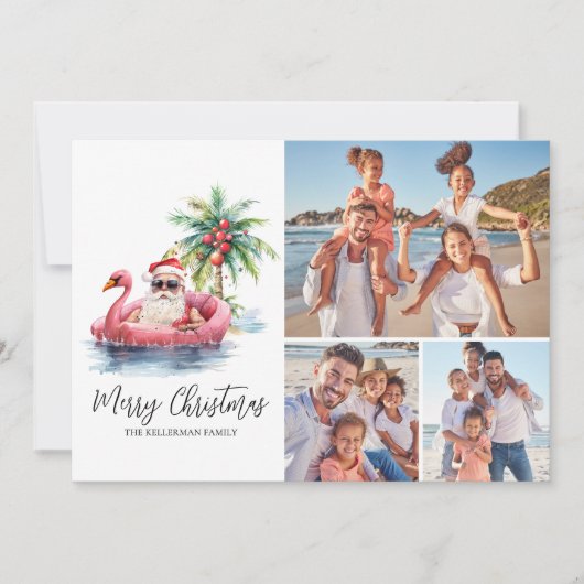 サンタクロース熱帯ビーチクリスマスフォト シーズンカード (正面)